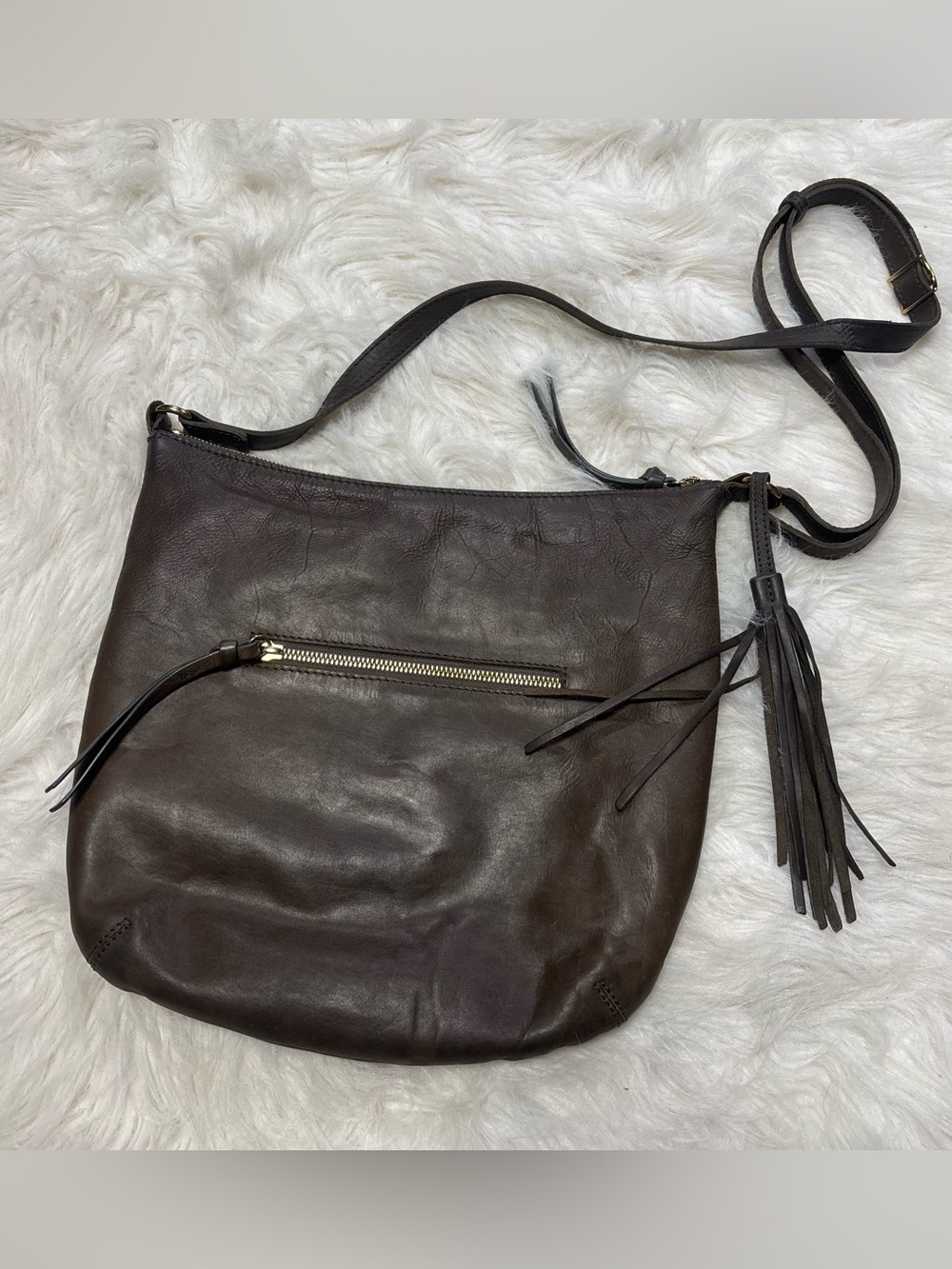 Margot New York Dark Brown Genuine Leather Slouchy Hobo Bag with Tassel